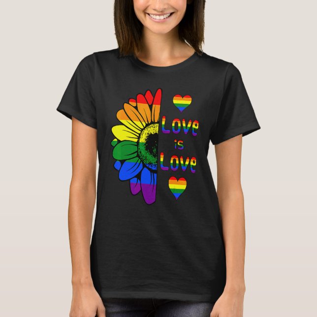 Rainbow Solros Kärlek är Kärlek LGbt Gay Lesbisk P T Shirt (Framsida)