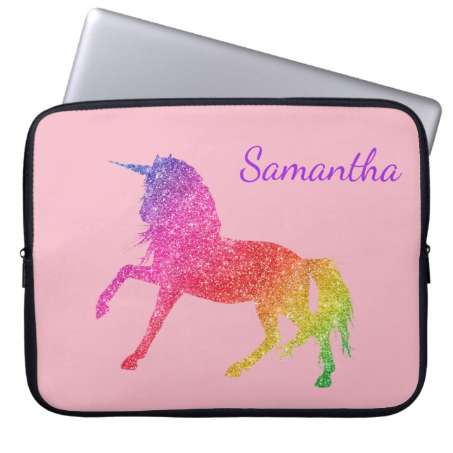 Rainbow Söt Glitter Gnistra Unicorn Girl Laptop Fodral (Framsidan)