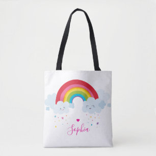 RAINBOW söta moln söt ljusa färger namn Tygkasse