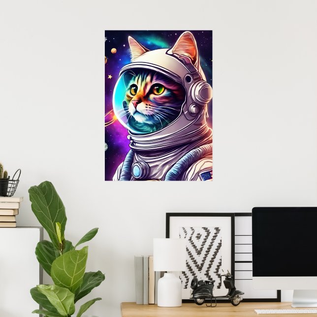 Rainbow Space Cat Astronaut Art Print Poster (Hemmakontoret)