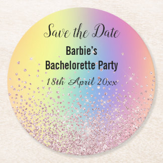 RAINBOW SPARKL ELEGANT SPARAR DATUM Bachelorette Underlägg Papper Rund