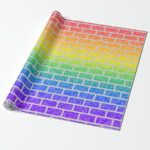 Rainbow Spectrum Pixelated 8-Bit look Brick Wall Presentpapper