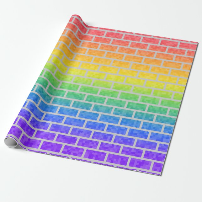 Rainbow Spectrum Pixelated 8-Bit look Brick Wall Presentpapper (Utrullad)