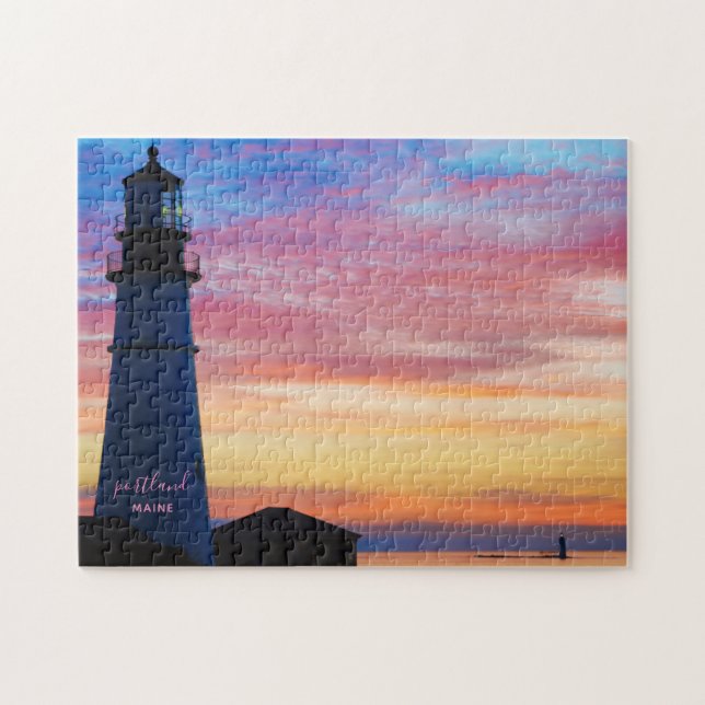 Rainbow Spectrum Sunrise Portland Head Lighthouse Pussel (Horisontell)