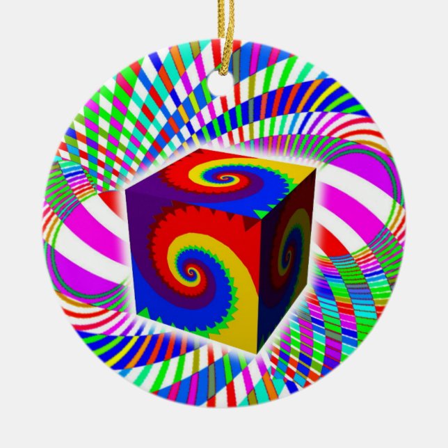 Rainbow Spiral Cube Julgransprydnad Keramik (Framsidan)