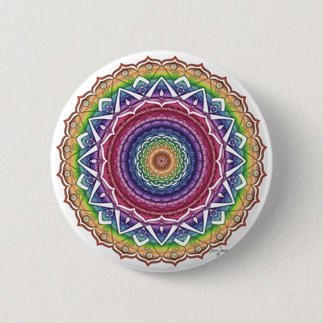 Rainbow Spiral och Geometric Flower Mandala Knapp (Framsida)
