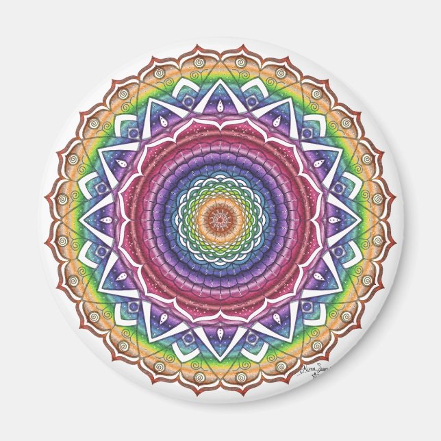Rainbow Spiral och Geometric Flower Mandala Magnet (Framsidan)