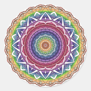 Rainbow Spiral och Geometric Flower Mandala Runt Klistermärke