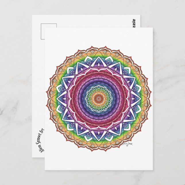 Rainbow Spiral och Geometric Flower Mandala Vykort (Fram/baksida)