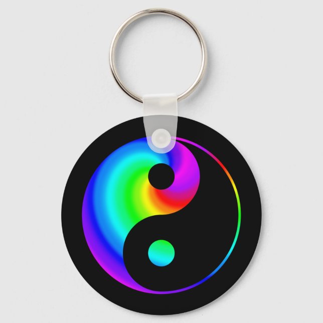 Rainbow Spiral Yin Yang Symbol Keychain Nyckelring (Framsida)