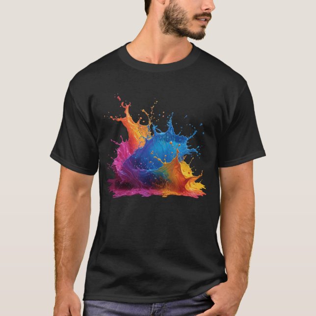 Rainbow Splash Abstract Color Burst T Shirt (Framsida)