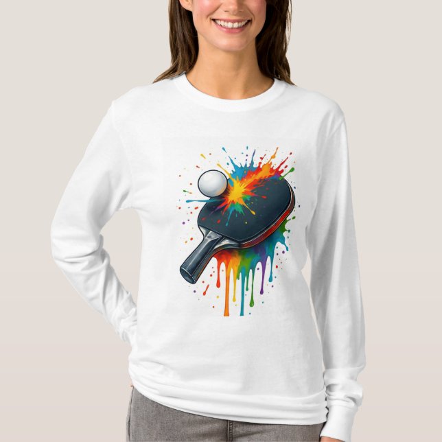 Rainbow Splash Table Tennis – Vibrant Paddle Power T Shirt (Framsida)