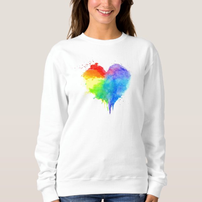 Rainbow Splatter Heart Sweatshirt T Shirt (Framsida)
