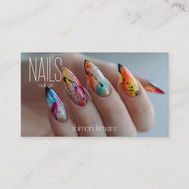 Rainbow Splatter Nail Art Manicurist Loyalty Visitkort (Framsida)