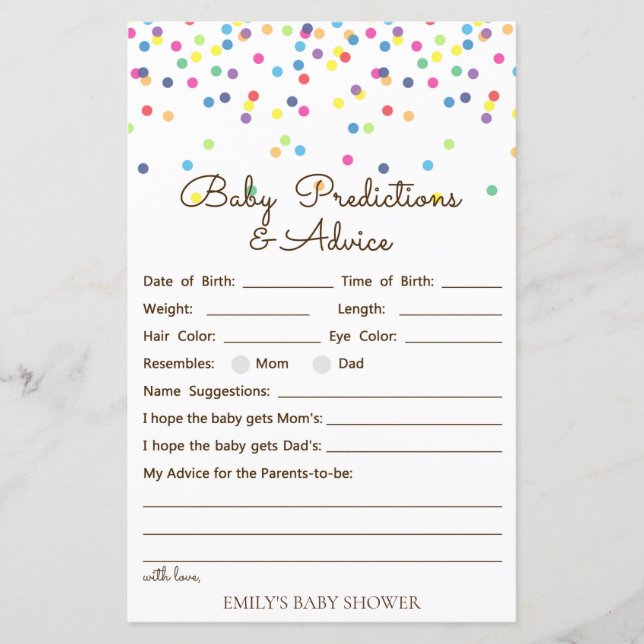 Rainbow Sprinkle Baby Shower Game PRINTED (Framsida)
