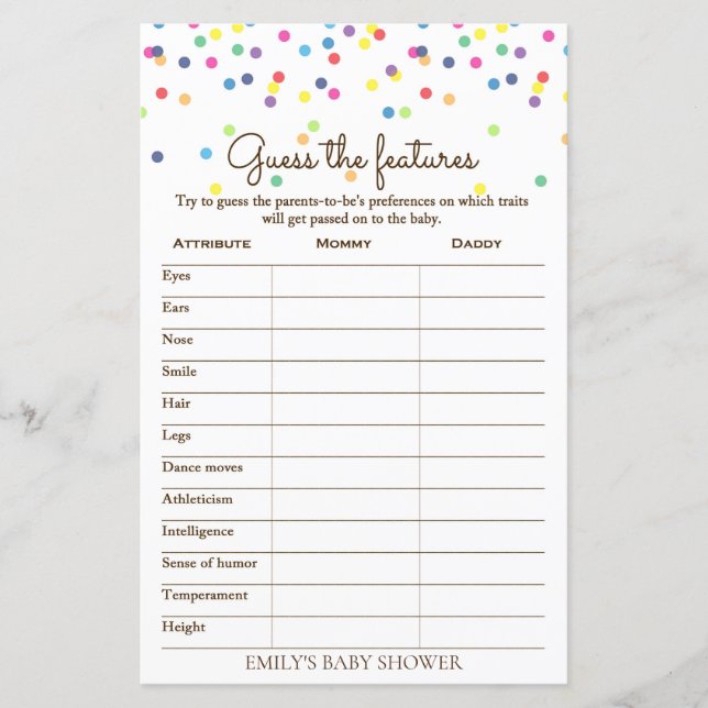 Rainbow Sprinkle Baby Shower Game PRINTED (Framsida)