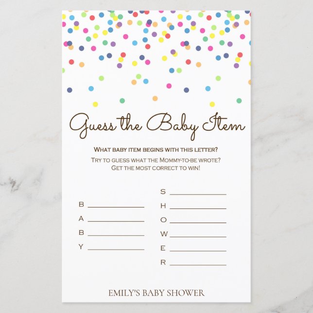 Rainbow Sprinkle Baby Shower Game PRINTED (Framsida)