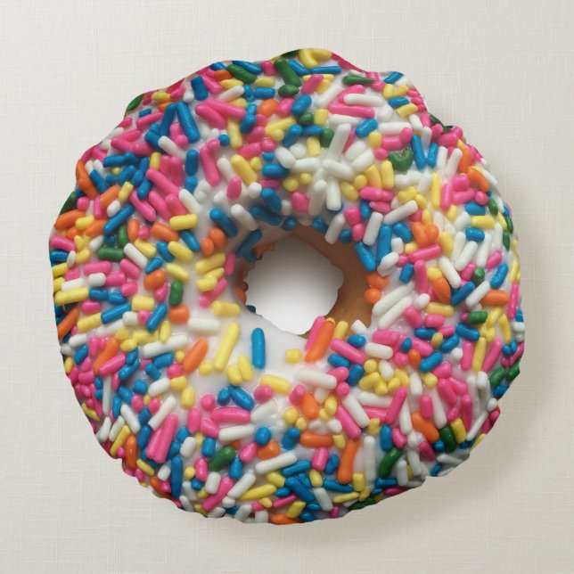 Rainbow Sprinkle Donut Pillow Rund Kudde (Baksidan)