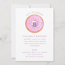 Rainbow Sprinkle Donut Rosa Lila Barns födelsedag Inbjudningar