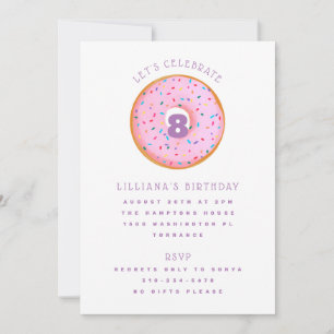 Rainbow Sprinkle Donut Rosa Lila Barns födelsedag Inbjudningar