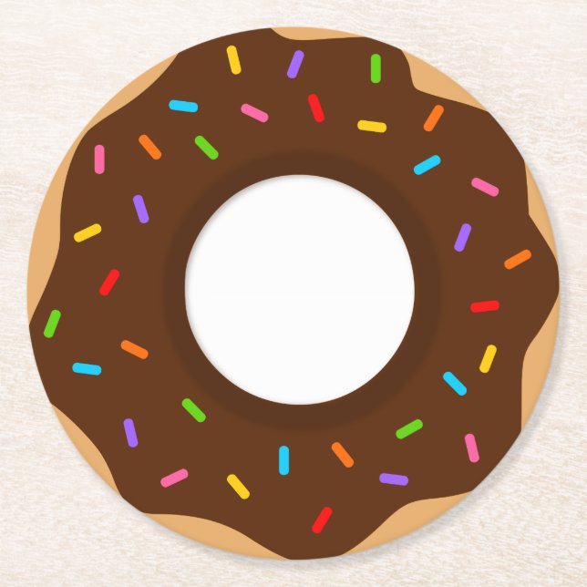 Rainbow Sprinkles Chocolate Donut Underlägg Papper Rund (Framsidan)