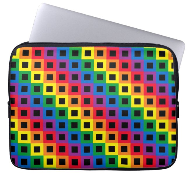 Rainbow Squares Black Laptop Fodral (Framsidan)