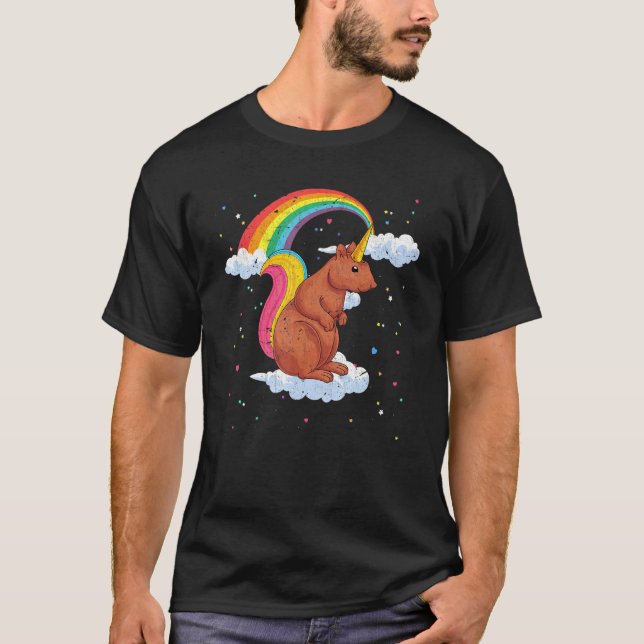 Rainbow Squirrelcorn Fantasy Forest Animal Squirre T Shirt (Framsida)