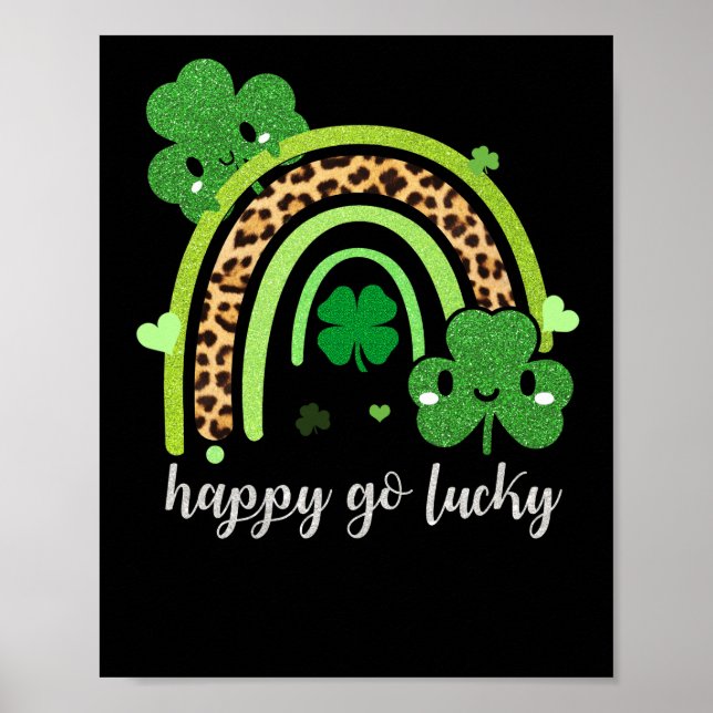 Rainbow St patricks day Leopard Print Lycklig Luck Poster (Framsidan)