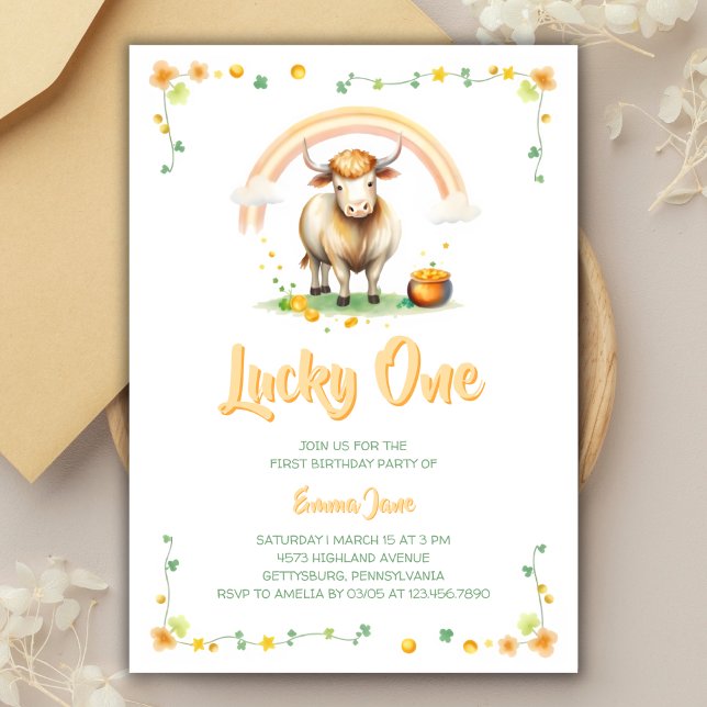 Rainbow St patricks day Lucky 1:a födelsedag Inbjudningar (Rainbow St. Patrick’s Day Lucky One 1st Birthday Invitation)