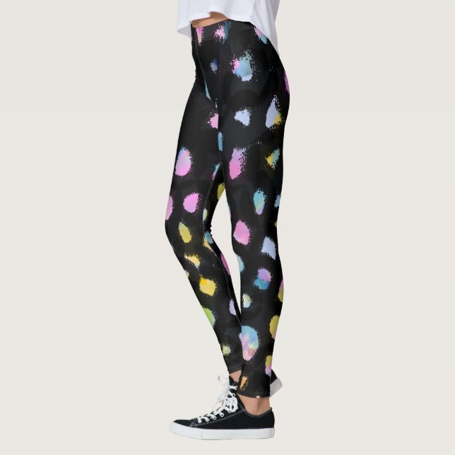 Rainbow Stänk Design på svart bakgrund Leggings (Vänster)