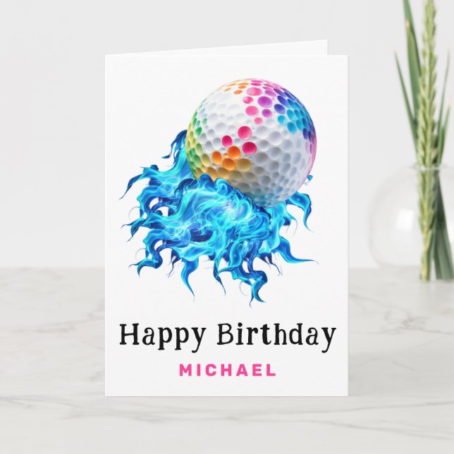 *~* Rainbow Stänk Golf Boll AP94 Birthday Card Tack Kort (Framsida)