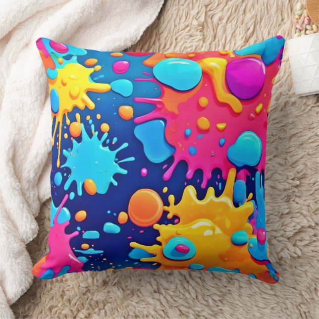 Rainbow Stänk Paint Art Kudde (Filt)