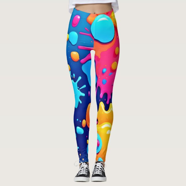 Rainbow Stänk Paint Art Leggings (Framsida)
