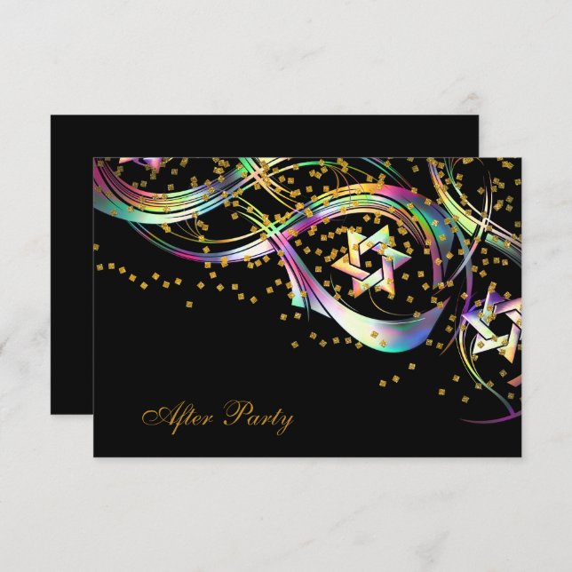 Rainbow Star Confetti Flourish After Party Card Inbjudningar (Fram/baksida)