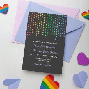 Rainbow Star Garlands Informal LGBT Bröllop Inbjudningar