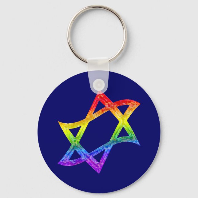 Rainbow Star of David Keychain Nyckelring (Framsida)