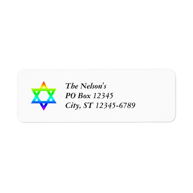 Rainbow Star of David Returadress Etikett (Framsidan)