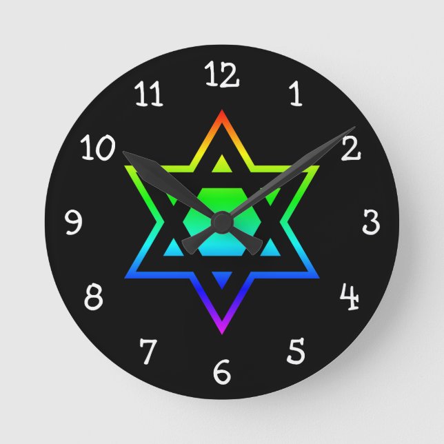 Rainbow Star of David Rund Klocka (Framsida)