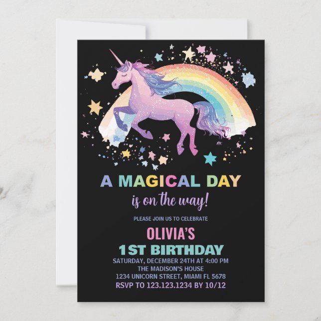Rainbow Star Unicorn Birthday-inbjudningar Inbjudningar (Framsida)