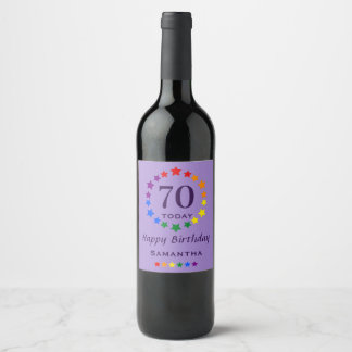 Rainbow Stars 70 idag eller någon Lila födelsedag Vinflaska Etikett