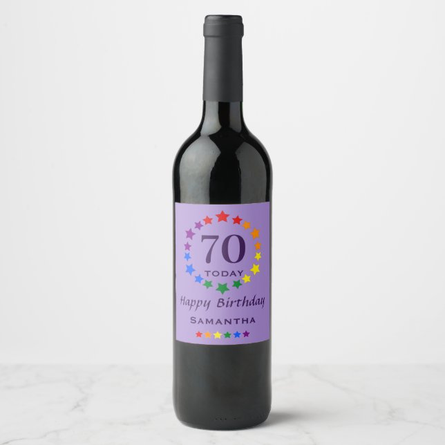 Rainbow Stars 70 idag eller någon Lila födelsedag Vinflaska Etikett (Framsida)
