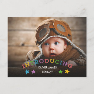 Rainbow Stars   Baby-vykort för födelsemeddelande Meddelande Vykort