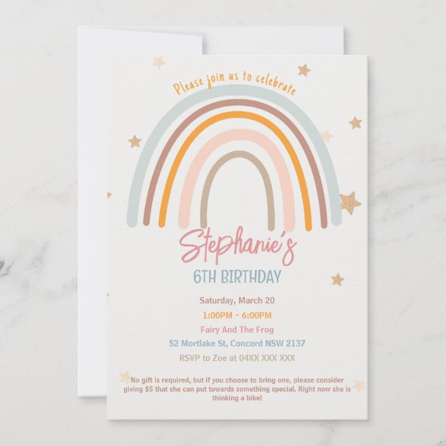 Rainbow Stars Fiver Party Birthday-inbjudan Inbjudningar (Framsida)