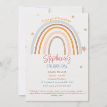 Rainbow Stars Fiver Party Birthday-inbjudan