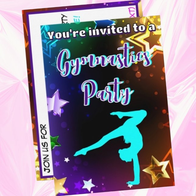 Rainbow Stars Gymnastics Födelsedagsfest inbjudan (Rainbow Stars Gymnastics Birthday Party Invitation)