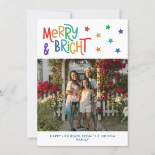Rainbow Stars Merry & Bright Photo jul Julkort
