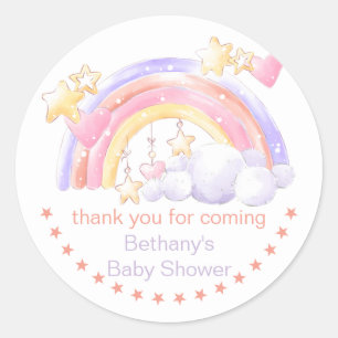 Rainbow Stars och Cloud Girl Baby Shower Tack Runt Klistermärke