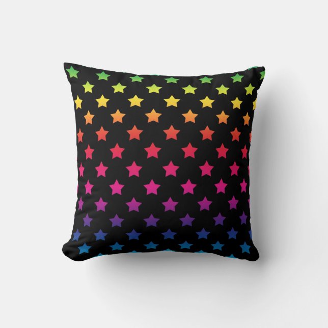 Rainbow Stars över Black Background Mönster Kudde (Framsida)