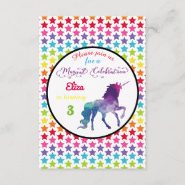 Rainbow Stars Unicorn - 3 x 5 födelsedagsinbjudan Inbjudningar