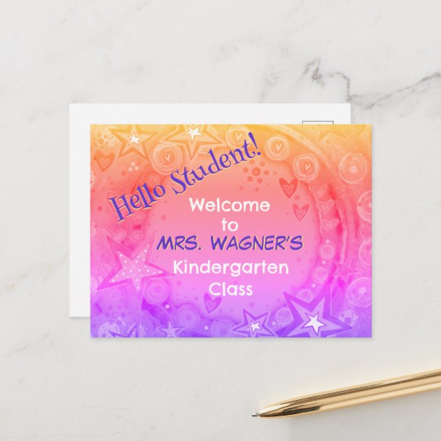 Rainbow Stars Välkommen Back to school Student Helg Vykort (Fram/Back In Situ)
